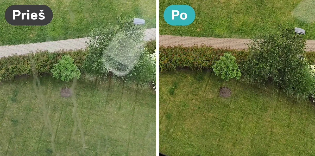 Kalkių šalinimas nuo stiklinių turėklų: prieš ir po